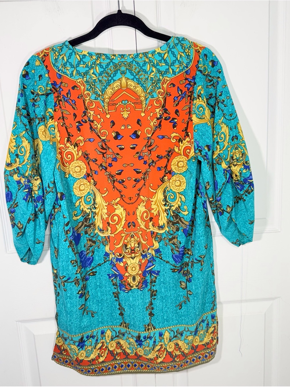 NLW Turquoise & Coral Printed Boho Swim Coverup - Picture 6 of 13